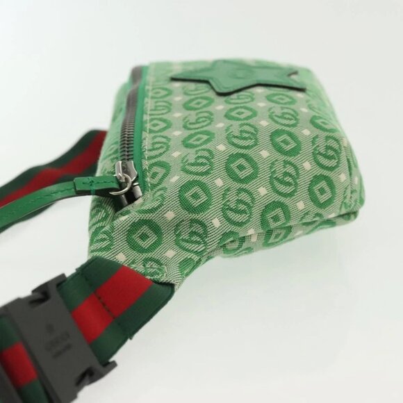 GUCCI Children's Sherry Line Bag Canvas Leather Green Silver 502095 Auth 138553 - Picture 6 of 16